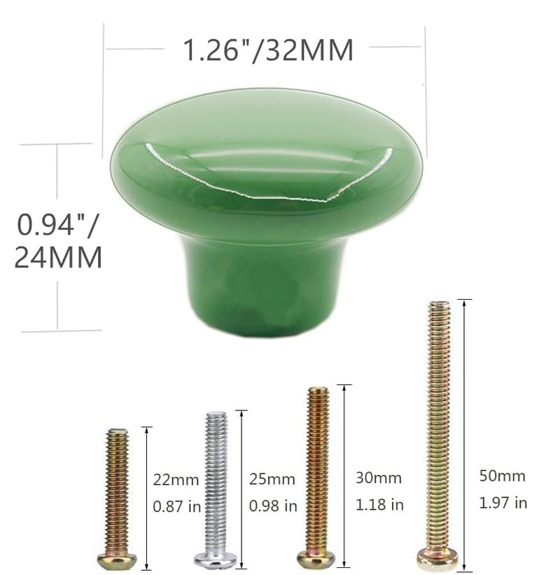 MARSTREE 10pcs Vintage Ceramic Door Knobs Round Shape Drawer Cupboard Locker Pulls Handles Wardrobe Drawer Cabinet Home Kitchen Hardware (Green) - Image 2